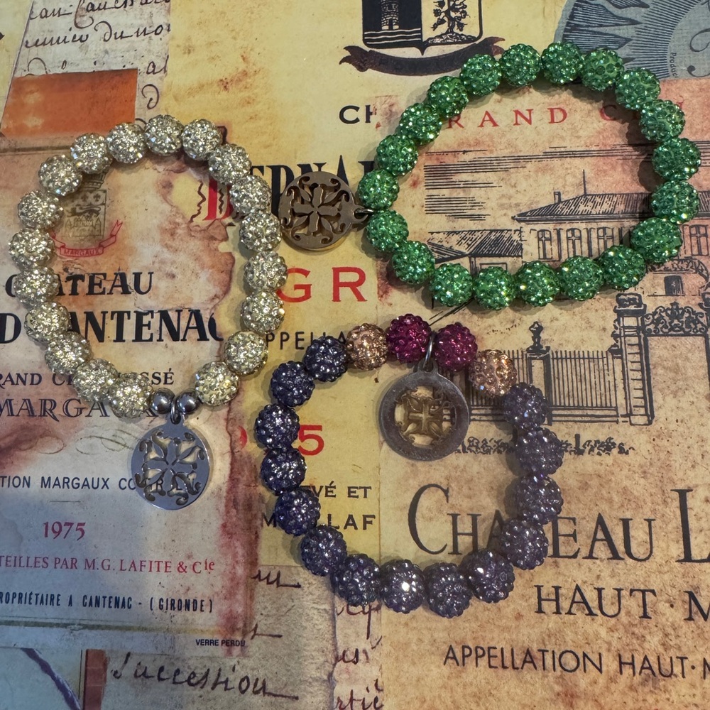 NEW 3 RUSTIC CUFF Elegant Beaded BEDAZZLED Bracelets- Green, Purple, Gold - Picture 5 of 5